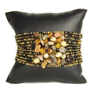 Czech Glass Bead GEM CLUSTER Bracelet BLACK & GOLD
